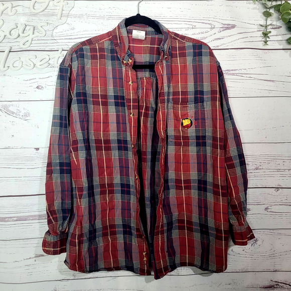 Vtg The Disney Store Red Blue Plaid Long Sleeve Button Down Shirt Womans Large - Picture 1 of 5